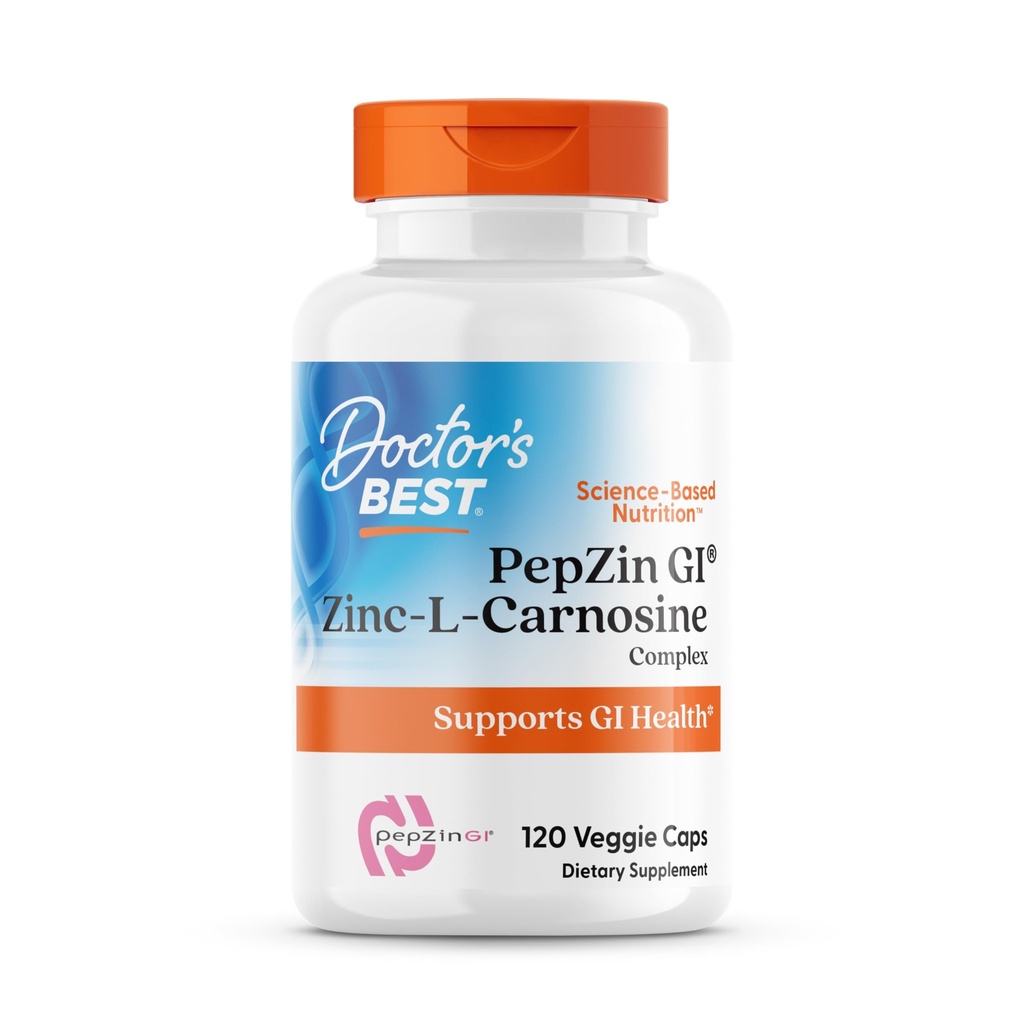 Doctor 's Best PepZin GI, Zinc- L- Carnosine Complex, Non- GMO, Vegan, Gluten Free, Soy Free, fordøjelsesstøtte, 120 Veggie Caps