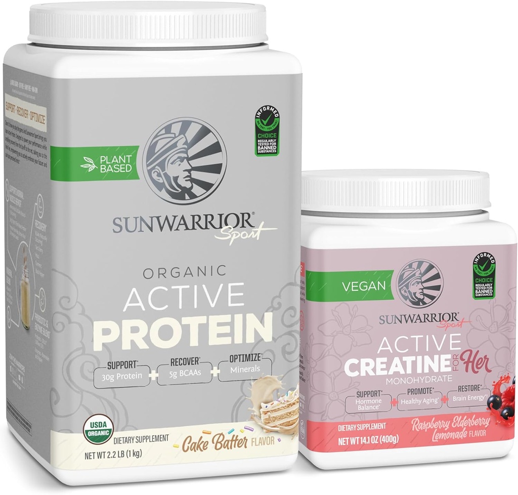 Sunwarrian Vegan Protein Powder USDA Organic Measures 124; 20 Servere, Cake Batter Flavored & Creatin Monohydrat Pulver til hende 124; Mikronised 50 Servere, Raspberry Lemonade Flavored