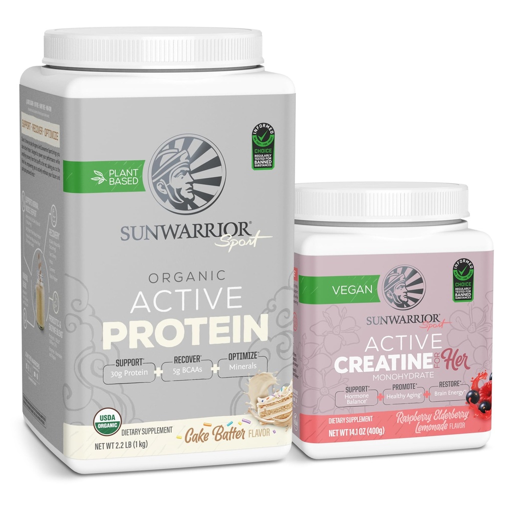 Sunwarrian Vegan Protein Powder USDA Organic Measures 124; 20 Servere, Cake Batter Flavored & Creatin Monohydrat Pulver til hende 124; Mikronised 50 Servere, Raspberry Lemonade Flavored