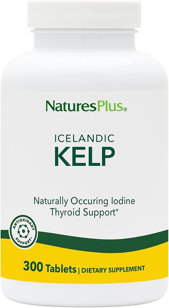 NaturesPlus Ivoriandic Kelp - 150 mcg jod; 150 mg Kelp- 300 Vegetariske tabletter - Natural jod supplement - Gluten- Free - 300 Servere
