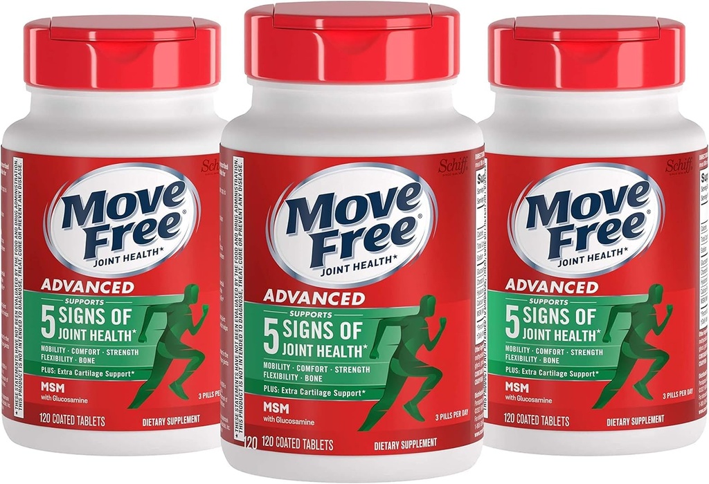 Schiff Flyt gratis avancerede tabletter Plus 1500mg MSM - 120 overtrukne tabletter, pakke med 3