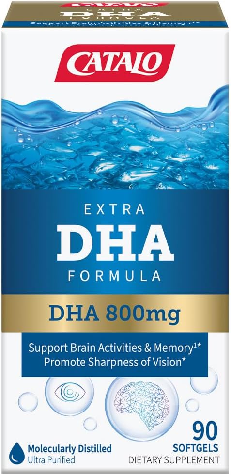 CATALO Extra DHA Formel, 800mg DHA per servering, Ocean Fish Oil Softgels med Natural Lemon Flavor, Advanced Molecular Distillation, Easy- to- Swallow, Ingen kunstige farver og konserveringsmidler - 90 Softgels