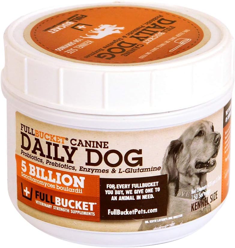 FullBucket Daily Dog Probiotic 150 Servering - Support Natural Fordøjelse, Treat & Forevent Diarré - Probiotika, Prebiotika & fordøjelsesenzymer Alt i én smagfuld Probiotisk pulver til hunde