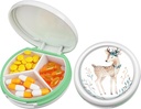 Serfeymi Small Pill Box - 3 afdelinger Bærbar Pill Box til purse Pocket, Compact Mini Travel Pill Case - Egnet til medicin, Vitamin, Fish Oil, Kosttilskud - Hvid (Hjorte)