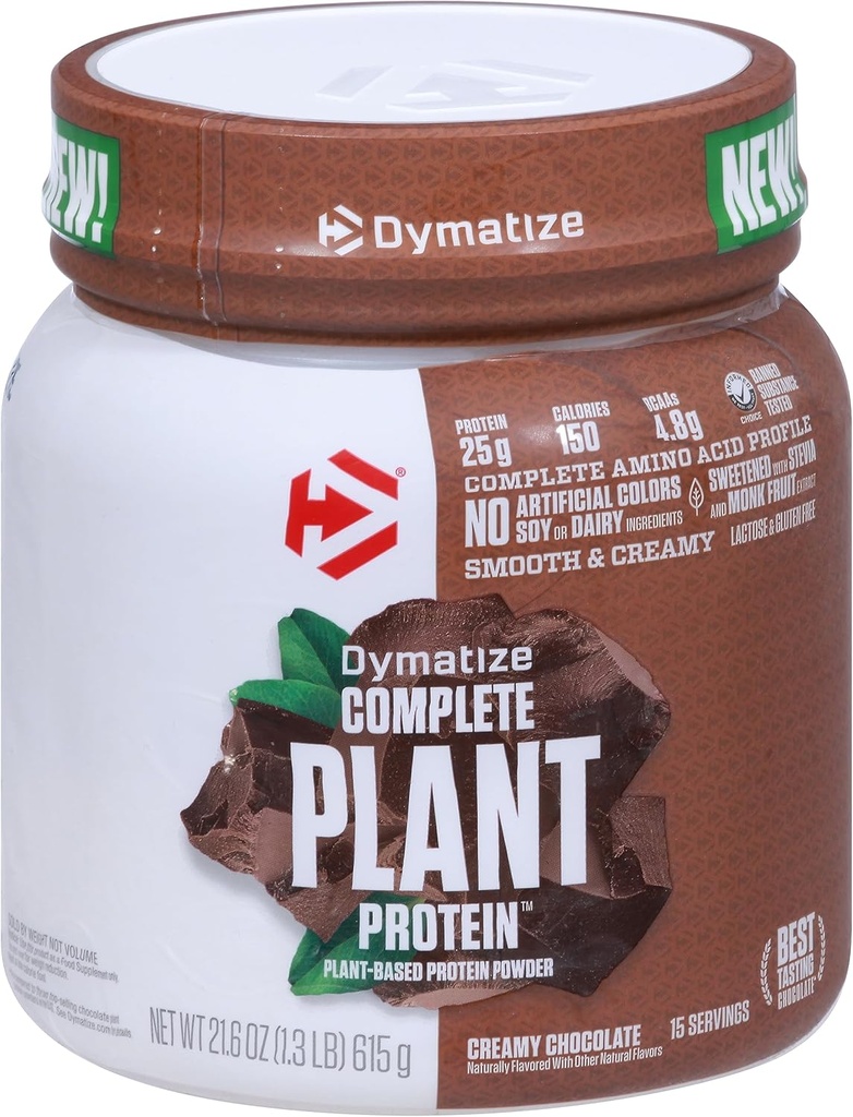 Dymatize Vegan Plant Protein, Creamy Chocolate, 25g Protein, 4,8g BCAA, Komplet Aminosyreprofil, 15 Servere
