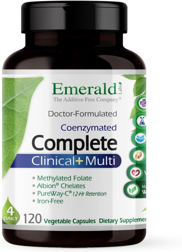 NØDSITUATIONSSPRØJTER Komplet Klinisk Multi - Multivitamin med methyleret folat, D3- vitamin, fordøjelsesenzymer og mere til Gut Health, immunforsvar og mere * - 120 grøntsagskapsler (30- dages forsyning)