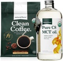 Natural Force Dark Roast Clean Coffee + Organic Pure C8 MCT Oil Bundle - 100% C8 MCTs & Mold & Mycotoksin Free Coffee - Non- GMO, Keto, Paleo og Vegan - 12 Oz og 32 Oz