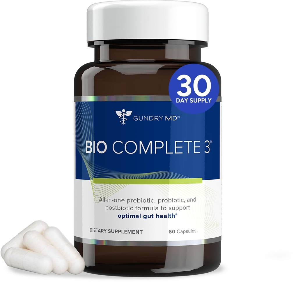 Gundry MD ® Bio Complete 3, 3-in-1 Probiotika til Gut Health, Probiotiske Kosttilskud til fordampning, Support Bloating, Gas, Food Cravings, Energiniveauer, Hud og Fokus, 30 dages forsyning