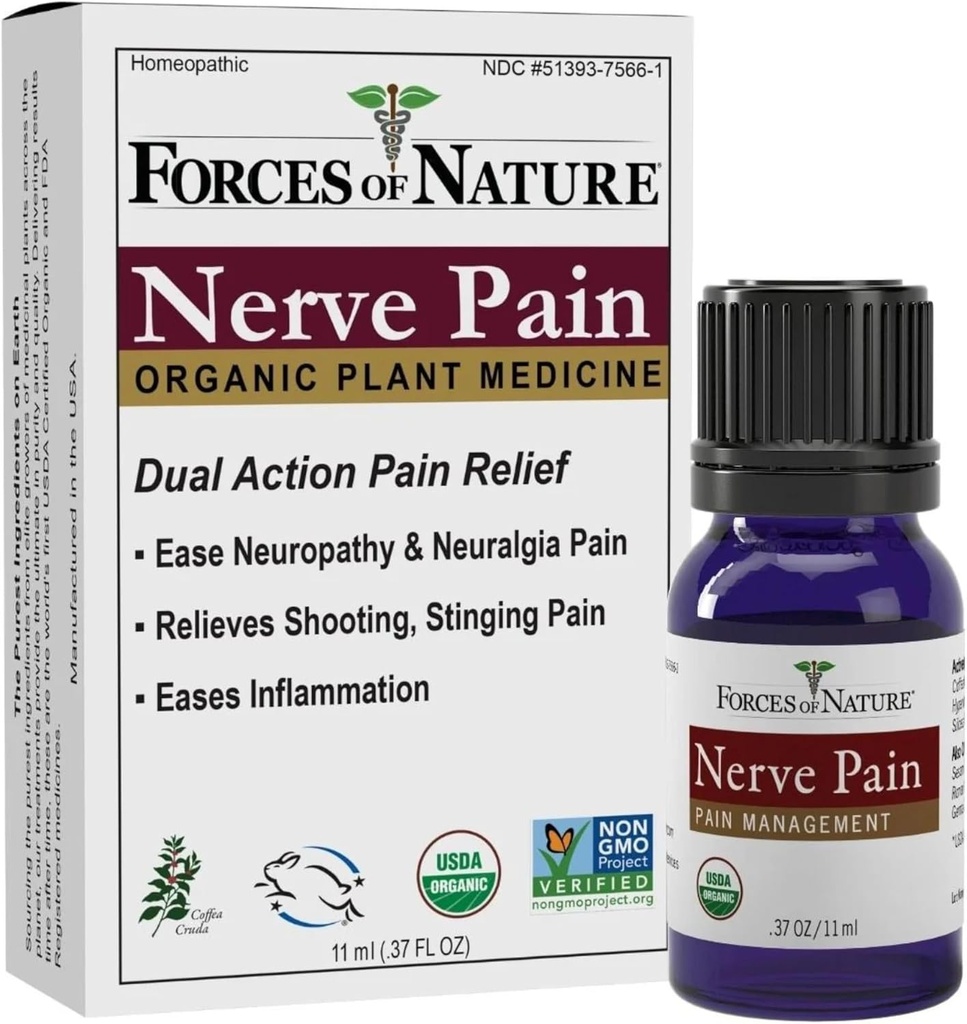 Naturens nerve smertehåndtering, Organisk tematisk lindring for neuropati & nerve ubehag, Homøopatisk medicin understøtter lindring fra skydespil for ryg, hænder, ben og fødder, .37 fl oz