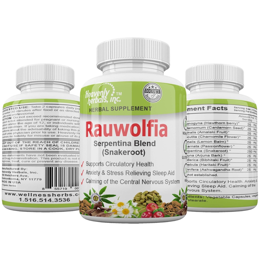 Rauwolfia Serpentina Blend (Snakeroot), 1000mg per Serving - Organic Herbal Supplement - Ayurvedic Herb & Natural Remedy -Understøtter cirkulære sundhed, cardiovaskulær sundhed Aid- 60 Ct.