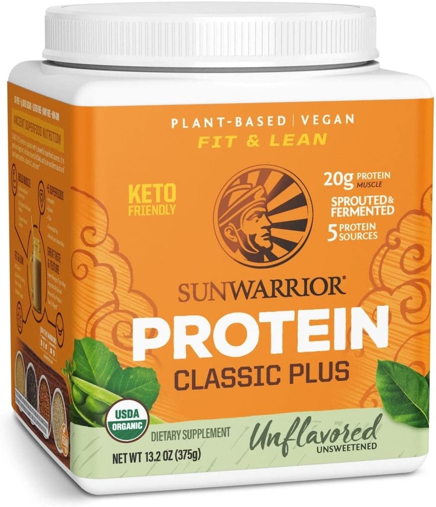 Clean Vegan Protein Powder Unflavored Medicine 124; Organic Protein Powder Plant Based Formel med 5 Superfood Blend Sprued & Fermented Medicine 124; Non- GMO Low Carb Soy Dairy & Gluten Free (Unflavored, 15 Servere)