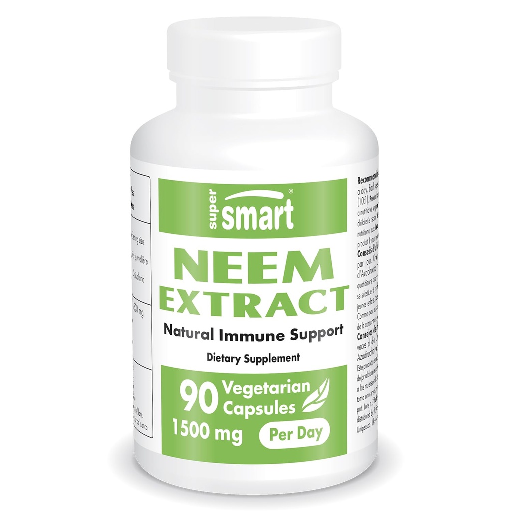 Supersmart - Neem Extract 1500mg per dag - Azadirachta Indica Leaf Oil Extract - Neem Supplement124; Non- GMO & Gluten Free - 90 Vegetariske kapsler