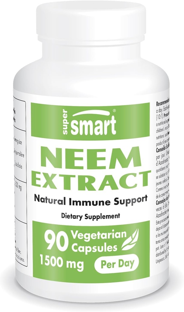 Supersmart - Neem Extract 1500mg per dag - Azadirachta Indica Leaf Oil Extract - Neem Supplement124; Non- GMO & Gluten Free - 90 Vegetariske kapsler