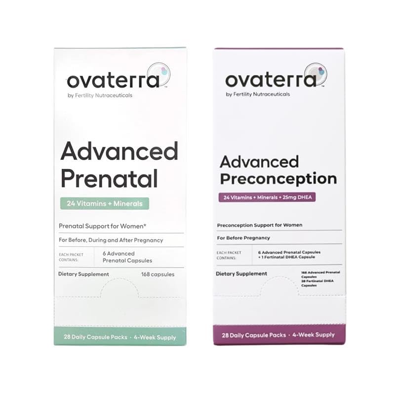 Ovaterra Advanced Prenatal & Preconception Multivitamin Bundle for Women with DHEA 25mg, Cholin 550 mg, Folate (Methylfolate) 1,010 mcg, Omega-3 DHA, EPA, Chelated Iron 364 kapsler - 28 dages forsyning