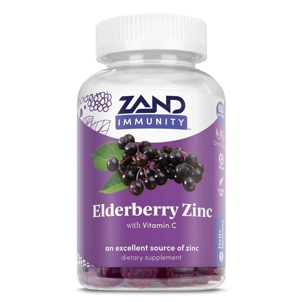 ZAND Elderberry Zink Immunitet gummier med C-vitamin, år- runde immunforsvar til børn og voksne, 60 Greve