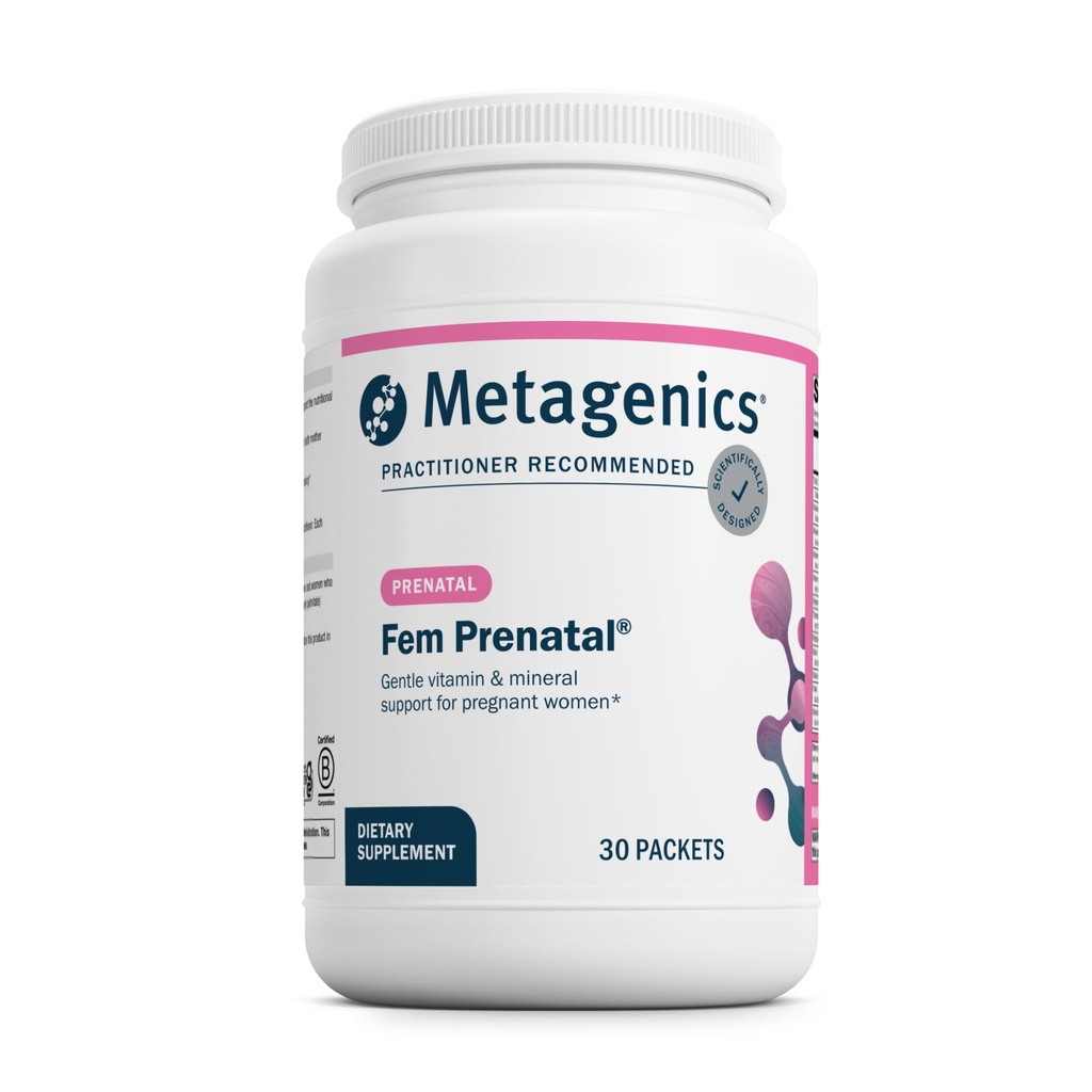 Metagenics Fem Prenatal - Prenatal Vitamin & Minerals Supplement * - Prenatals for Women * - med C-vitamin, jod & biotin - Multivitaminer Gentler til systemet - 30 pakker