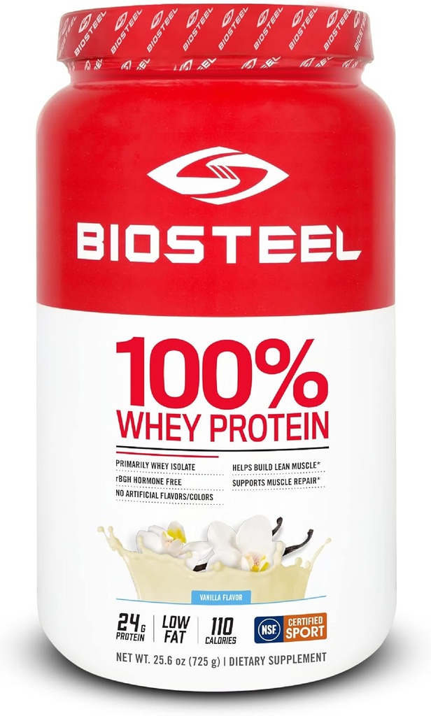 BIOSTEEL 100% Whey Protein Powder Supplement, rBGH Hormone Free og ikke-GMO Post Workout Formel, Vanilla, 25 Serveringer