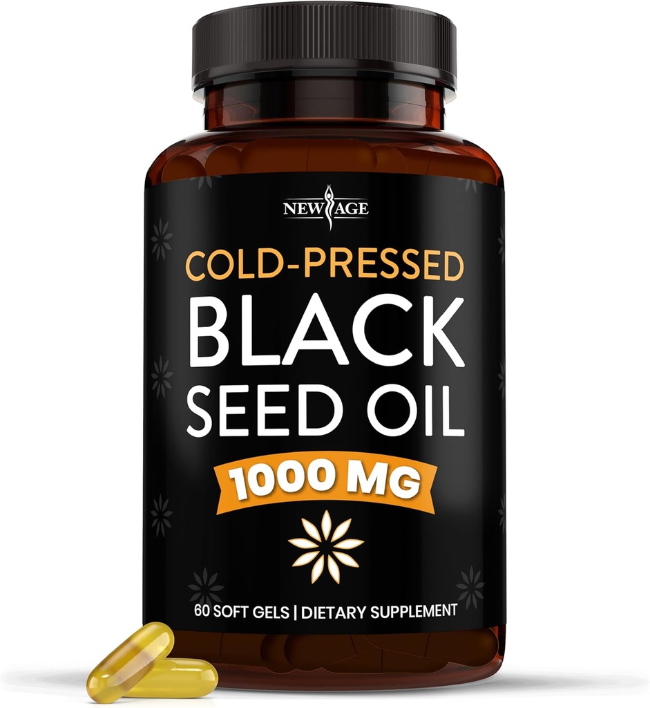 NYE AGE Black Seed Oil Softgel Kapsler - Premium Cold- Pressed Nigella Sativa Producerer Pure Black Cumin Seed Oil - Non- GMO & Vegetar (60 Softgels)