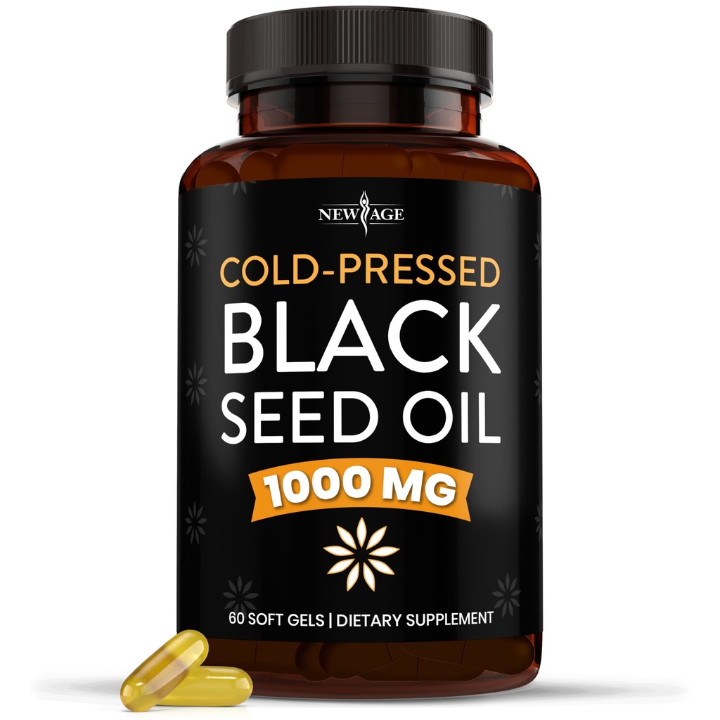 NYE AGE Black Seed Oil Softgel Kapsler - Premium Cold- Pressed Nigella Sativa Producerer Pure Black Cumin Seed Oil - Non- GMO & Vegetar (60 Softgels)