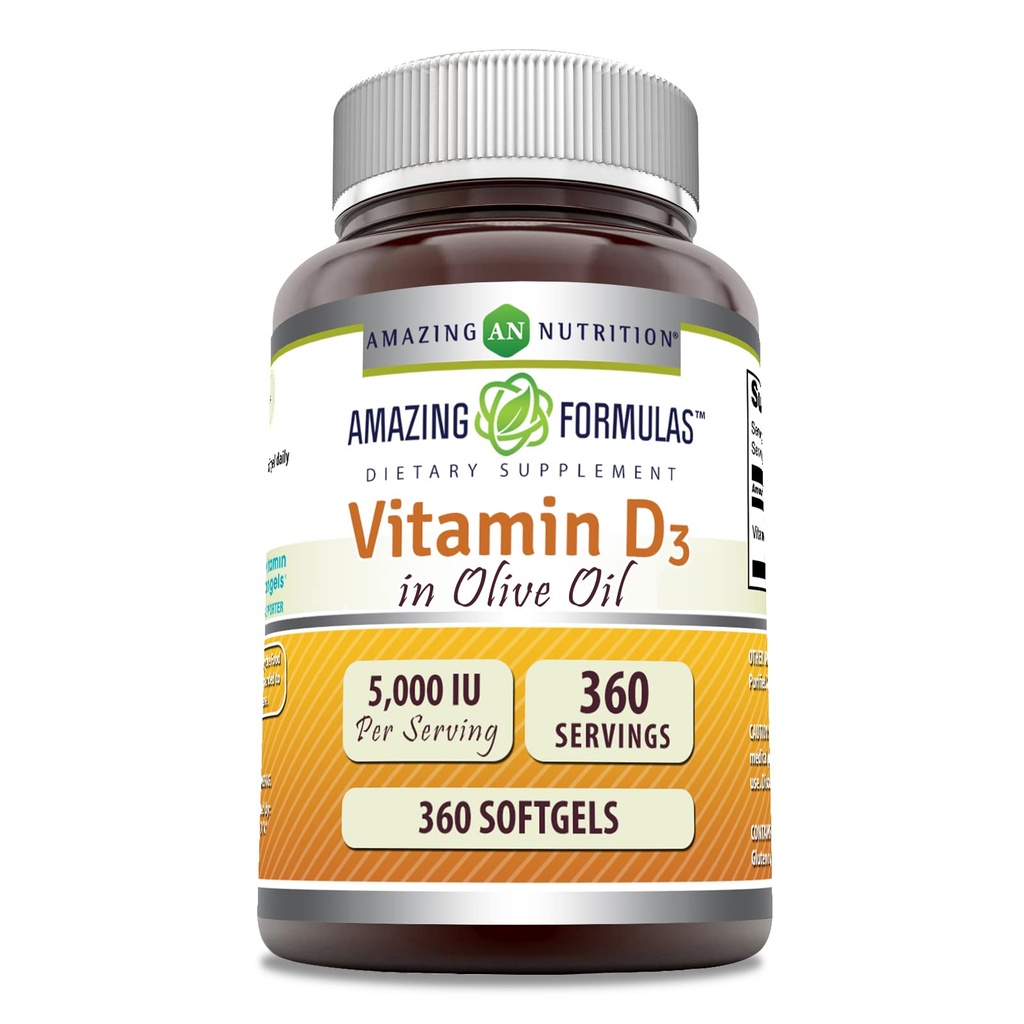 Amazing Formulas Vitamin D3 i Olivenolie 5000 IE Supplement Note 124; Softgels