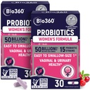 Bio360 Probiotics for Women Vaginigal Health - Supports pH Balance, Vaginal, Urinary, & Digestive Health - 50 Billion CFU & 15 Unique Strains for Healthy Vaginal Odor & Vaginal Flora - Shelf Stable