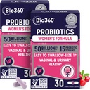 Bio360 Probiotics for Women Vaginigal Health - Supports pH Balance, Vaginal, Urinary, & Digestive Health - 50 Billion CFU & 15 Unique Strains for Healthy Vaginal Odor & Vaginal Flora - Shelf Stable