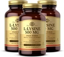 Solgar L- Lysin 500 mg - 100 Vegetabilske kapsler, pakke af 3 - Hud & Væske Support - Non-GMO, Vegan, Kosher, Gluten Free - 300 Total Serveringer