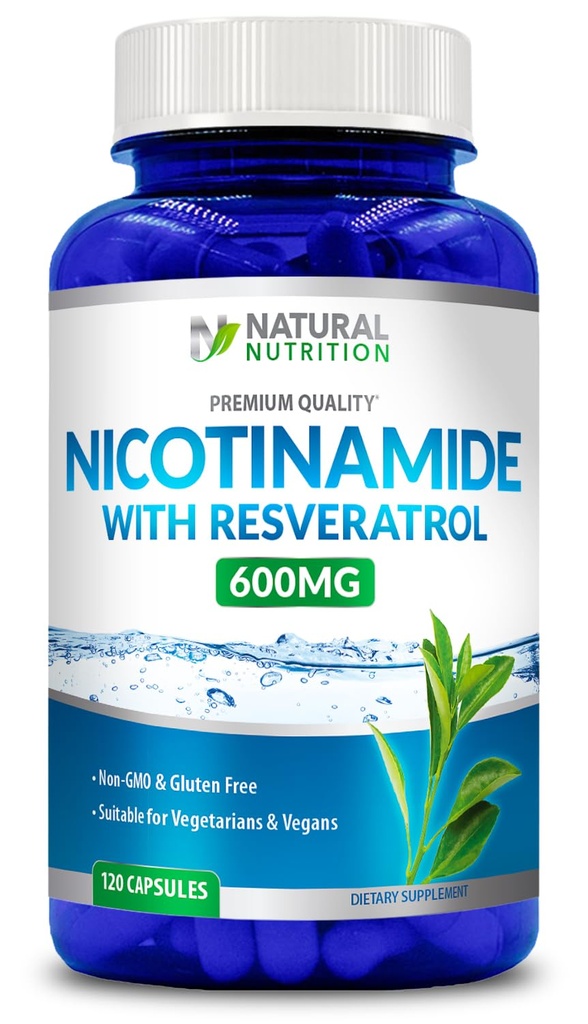 Generisk Natural Vitamin Nicotinamid med Resveratrol 600mg (vitamin B-3) 120 Veggie Kapsler Gluten Free & Non- GMO