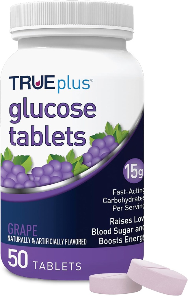 TRUEplus ® Glucose Tablets, Grape Flavor - 50ct flaske