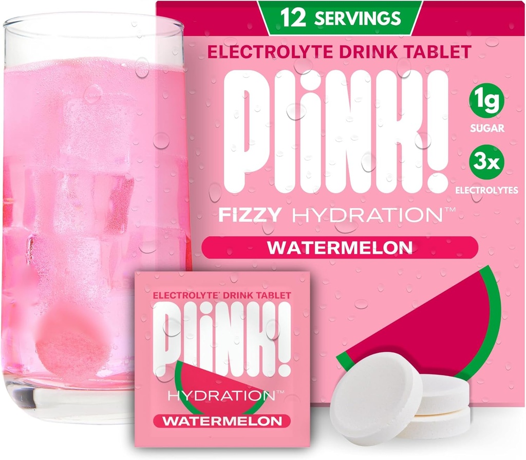 Plink! Fizzy Electrolyte Tablets for adult & Kids - Watermelon, 12ct - Daglig hydrering med Electrolytes - Lavsukker, Vegan, Keto Friendly, Non- GMO