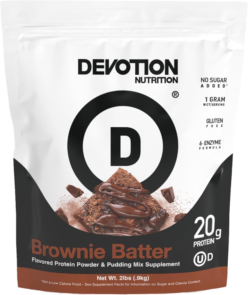 Hengivenhed Nutrition Protein Powder Brownie Batter - 20g Whey Isolate & Casein Protein Blend - Ingen tilsat sukker, lav Carb, Gluten- fri, Keto- Friendly, 1g MCT, Kosher - 2lb Pouch