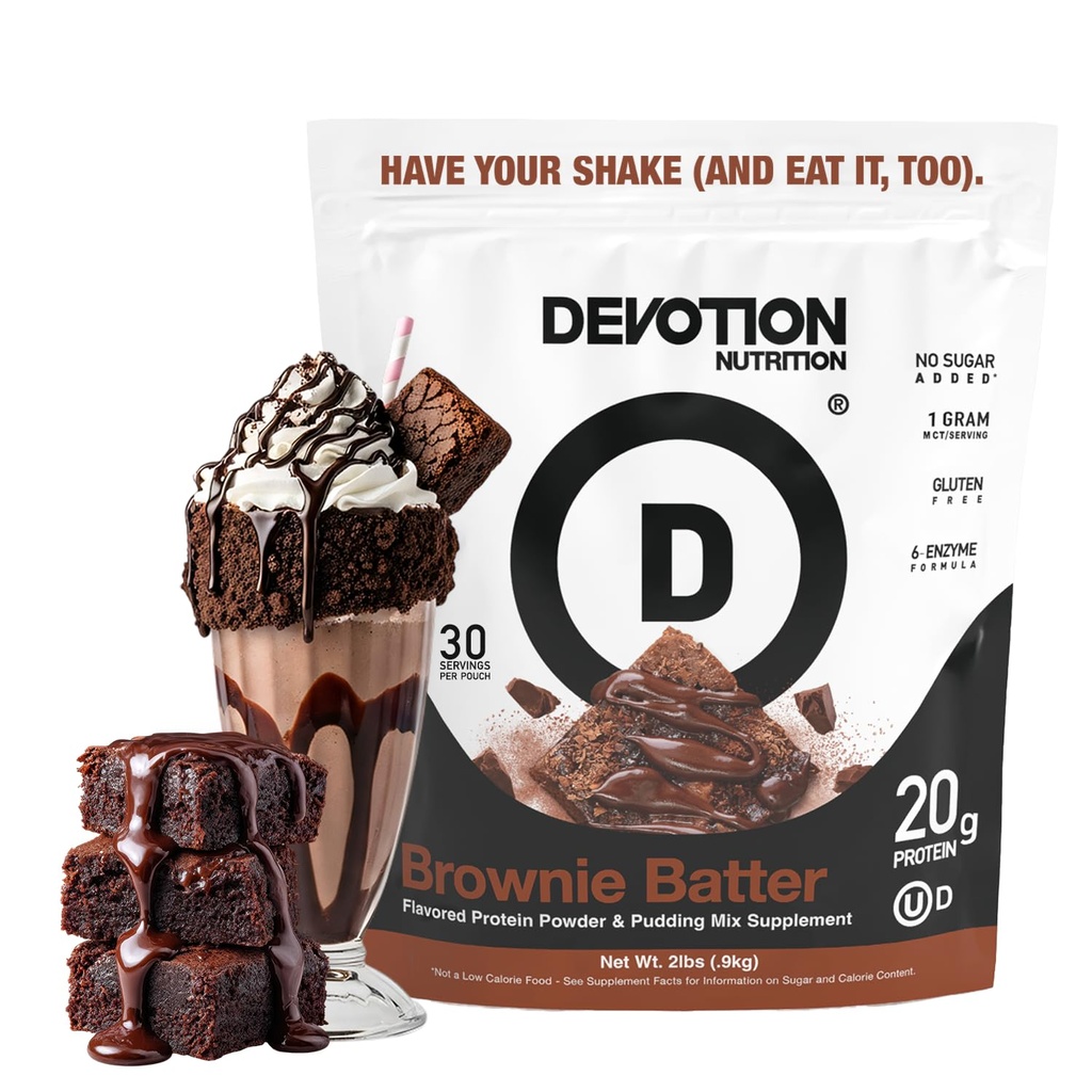 Hengivenhed Nutrition Protein Powder Brownie Batter - 20g Whey Isolate & Casein Protein Blend - Ingen tilsat sukker, lav Carb, Gluten- fri, Keto- Friendly, 1g MCT, Kosher - 2lb Pouch