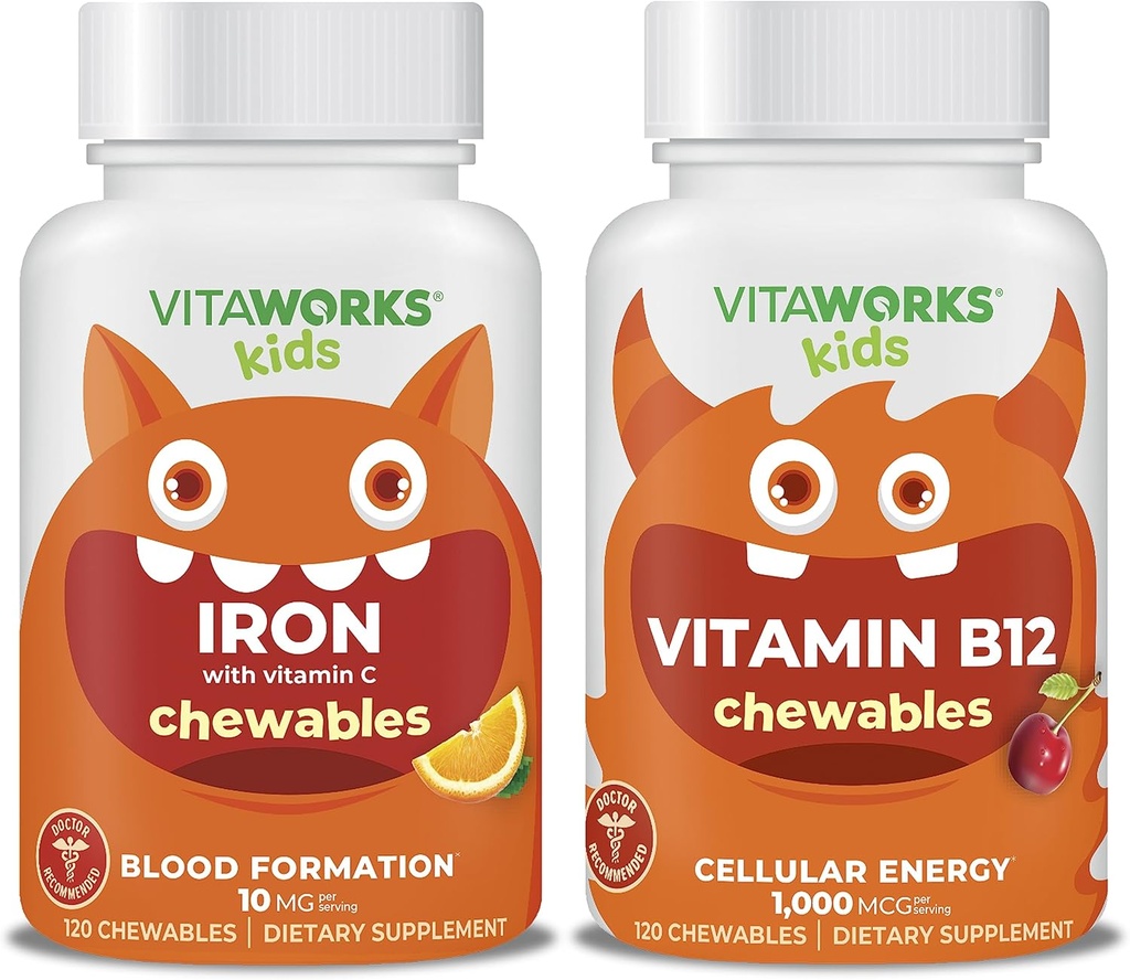 Kids Iron 10mg + C-vitamin tyggetabletter + vitamin B12 tyggetabletter Bundle