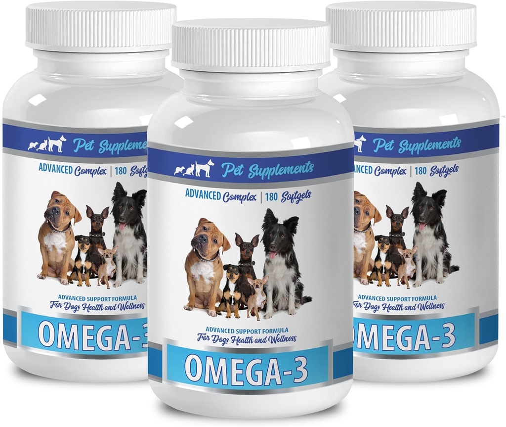 PET SUPPLEMENTER & NUTRITION LLC Hud og Coat Wet Dog Food - Hund Omega 3 Essential Fatty ACIDS - Advanced Formel - Hår og Coat Health - Natural - Hund Anti inflammatoriske - 3 flasker (540 Softels)