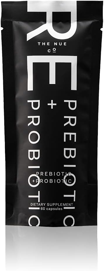 The Nue Co. PREBIOTIC + PROBIOTIC Supplement Refill, Understøtter Gut Health, Synbiotic og Spore baseret, IBS Relief, Immunitet, og hud, Vegan, Gluten Free, 60 kapsler