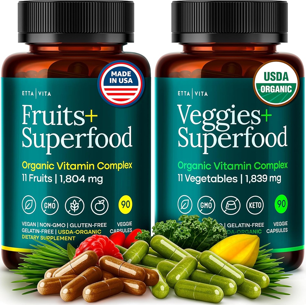 100% Økologiske frugter og grøntsager Supplement (USDA Organic - Made in USA) 180 Potent Frugter og Vegetabilske Kapsler til energi Boost & Daglige Frugt og Vegetabilske Vitaminer - Vegan, Non- GMO, Gluten- fri