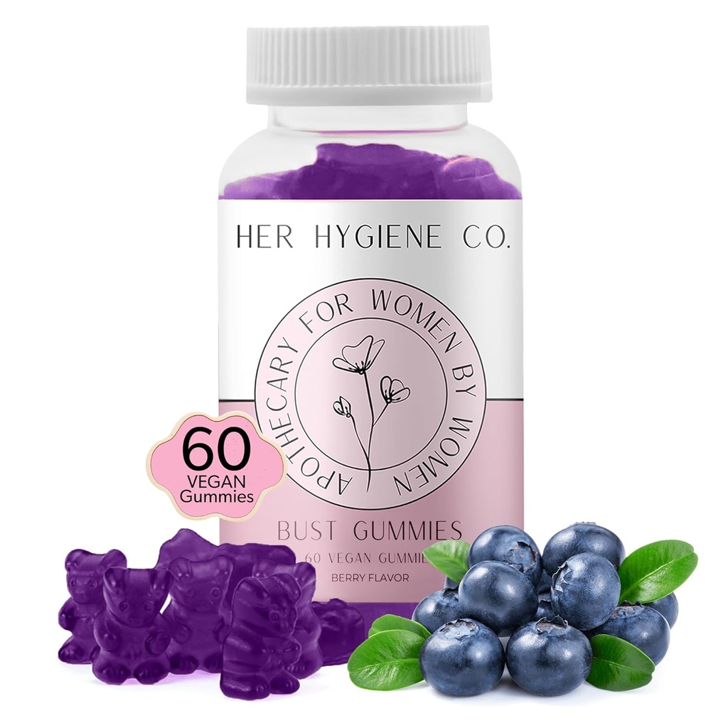 Hendes Hygiene Co. Chest Support Gummies for Women, Wellness & Confidence, Natural Herbal Blend, Multivitamin for Curves, Fitness træningstillæg, Vegan & Non- GMO, Berry Flavor, 60 Greve