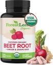 ForestLeaf Organic Beet Root Capsules - Beetroot Supplement 16000mg Strength 20: 1 Extract Pills w / Ingefær Grape Seed 124; Support Blood Pressure, Nitrooxid, Flow, Circular Meader 124; Beets Powder - 120 Caps