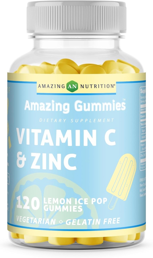 Amazing Formulas C-vitamin med zink supplement • 124; Lemon Ice Pop Flavor • 124; 120 gummies