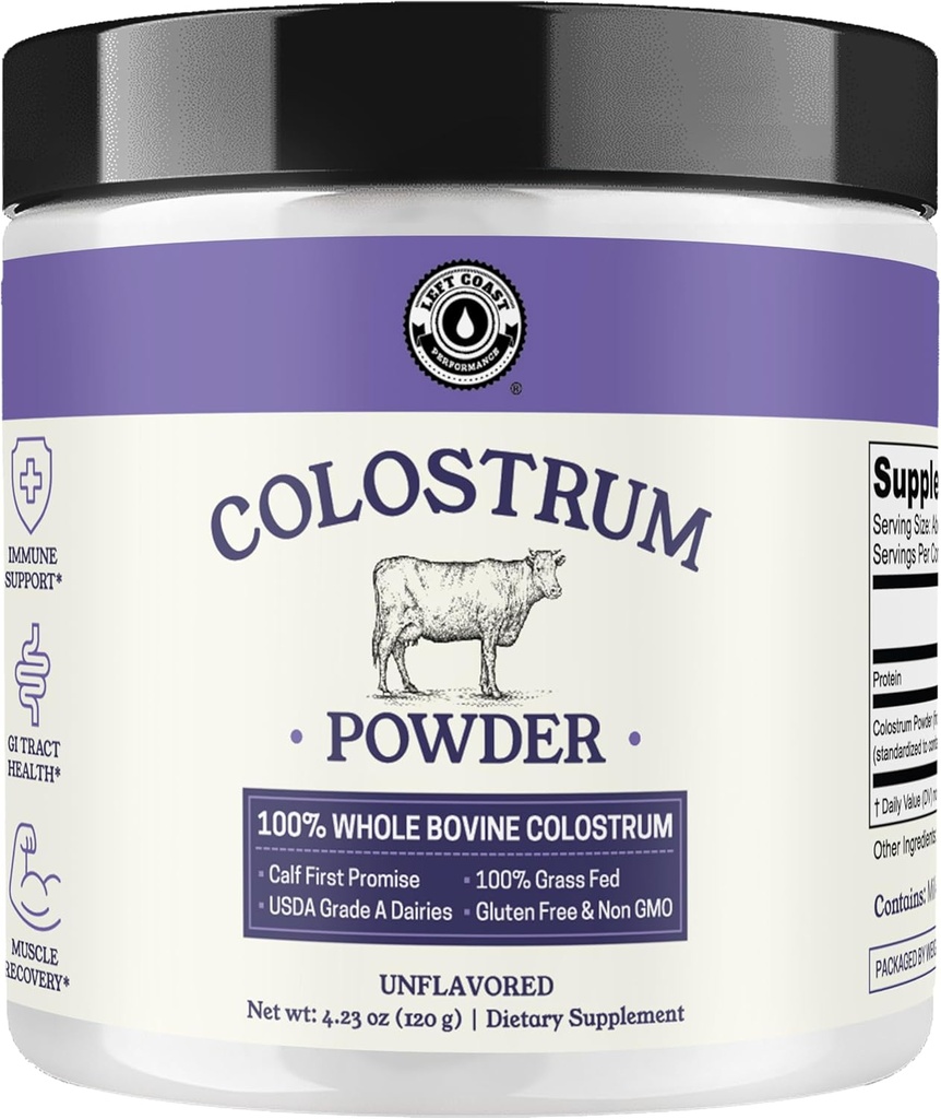 Colostrum Powder - USA Sourced Bovine Colostrum til mennesker til immunforsvar, Gut Health, Muscle Recovery - Enkelt Ingrediens, Ingen tilsætningsstoffer, Græs Fed, Non- GMO Colostrum Supplement for kvinder og mænd