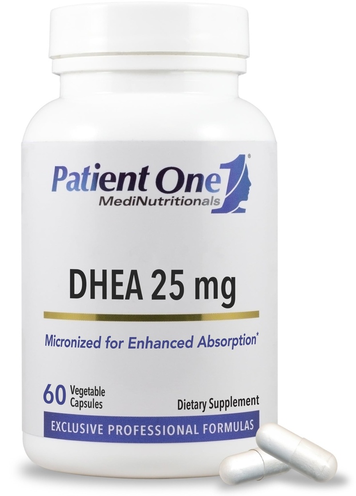 Patient 1 DHEA 25 mg 10 mg 12 4; supplement til understøttende positivt stof, energiniveauer og endokrine sundhed * 12 4; mikroniseret for forbedret absorption 124; 60 kapsler