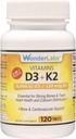 Wonder Laboratories D-vitamin 5000 IE, D3- vitamin + K2 understøtter et sundt immunsystem, essentiel for stærke knogler, hjertesundhed og calciumdistribution, 120 tabletter