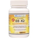 Wonder Laboratories D-vitamin 5000 IE, D3- vitamin + K2 understøtter et sundt immunsystem, essentiel for stærke knogler, hjertesundhed og calciumdistribution, 120 tabletter
