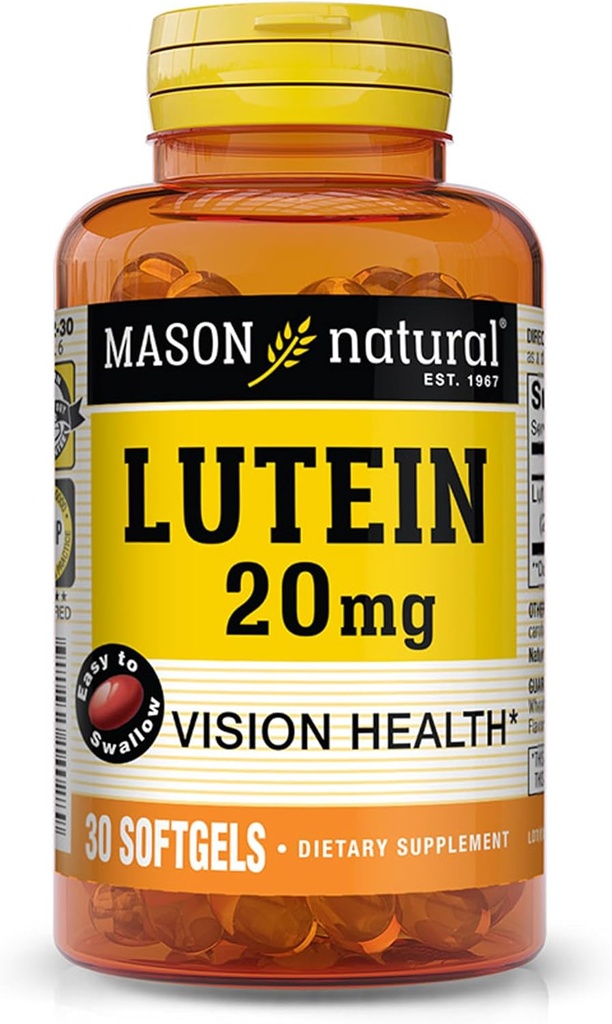 MASON NATURAL Lutein 20 mg med E-vitamin - sund vision og øje funktion, understøtter øje sundhed, 30 Softgels