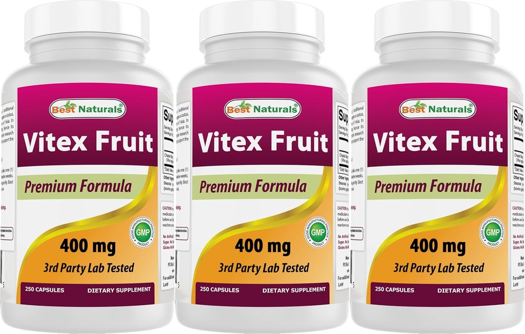 Bedste Naturals Vitex Chasteberry 400 mg 250 kapsler (pakning med 3)