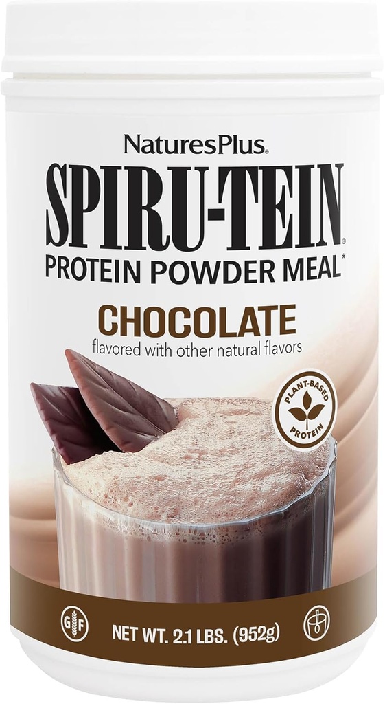 NaturesPlus SPIRU- TEIN, Chokolade - 2,1 LB, Pack of 2 - Plantbaseret Protein Shake - Non-GMO, Vegetar, Gluten Free - 68 Total Servering