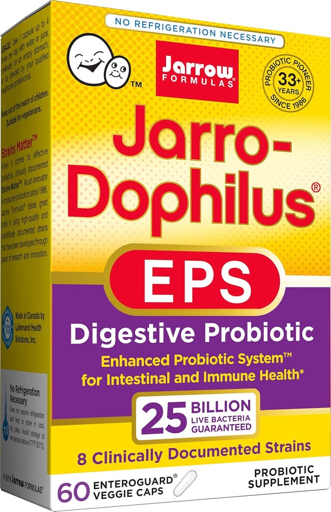 Jarrow Formulas Jarro- Dophilus EPS Højere potens, 25 Millioner celler Per Veggie kapsler, Understøtter Gastointestinal sundhed, 60 Greve (Cool Ship, pakke med 2)