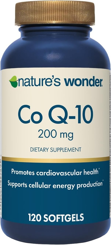 Naturens Wonder CoQ10 Supplement - CoQ10 200mg Softgels til støtte hjerte sundhed, kardiovaskulær funktion, og cellulær energi produktion, 120 Softgels, 120 dages forsyning