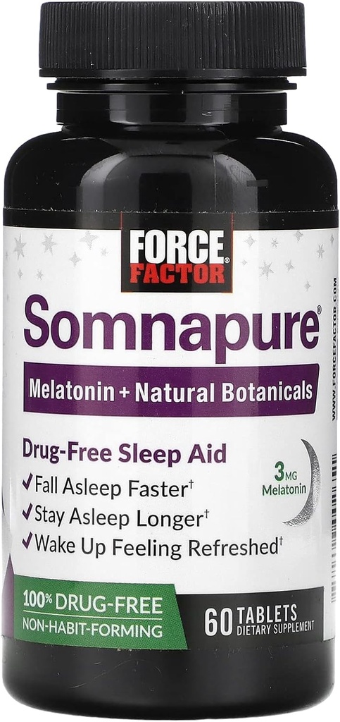 Kraftfaktor Somnapure Drug- Free Sleep Support for voksne til lejlighedsvis søvnløshed med Melatonin & Valerian, Non- Habitat-Forming Sleeping Pills, Fall Assembly Hurtigere, Wake Up Refreshed, 60 tabletter