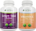 Rent holistiske Grape Seed Extract 400mg + C-vitamin 1000mg tidsudløsning Bundle - 615 Veganske kapsler - Made in USA
